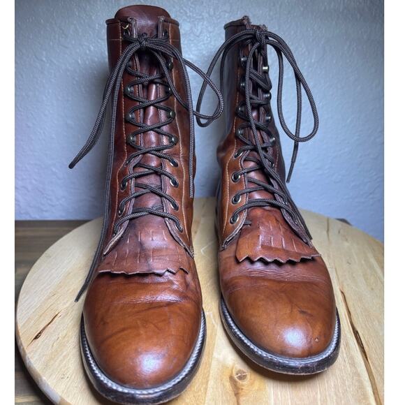 Justin Women's Kiltie Tassle Brown Leather Western Lace up Boots L0563 size 8 C - Picture 4 of 7